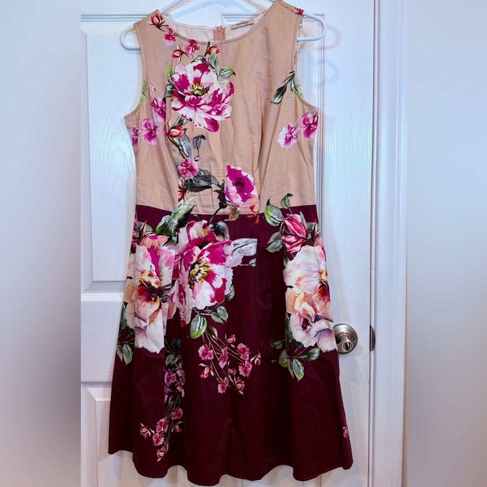 Floral Midi Dress in Pink and Burgundy